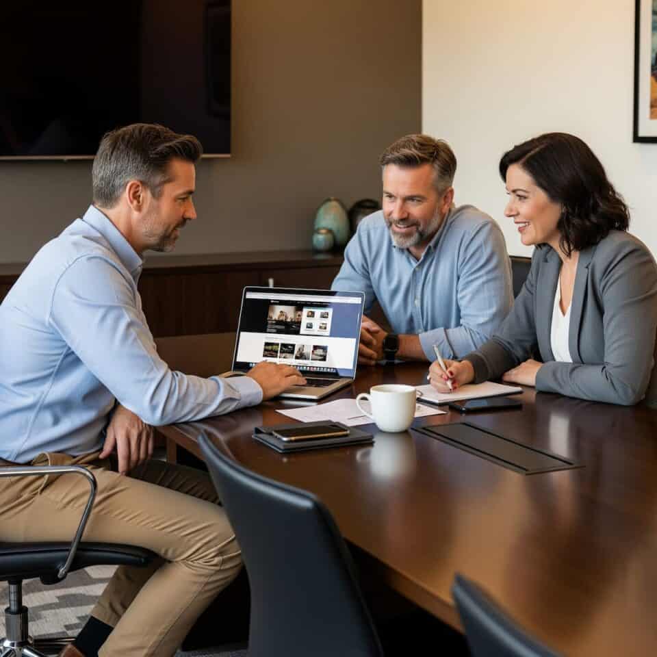 Meeting at table with clients