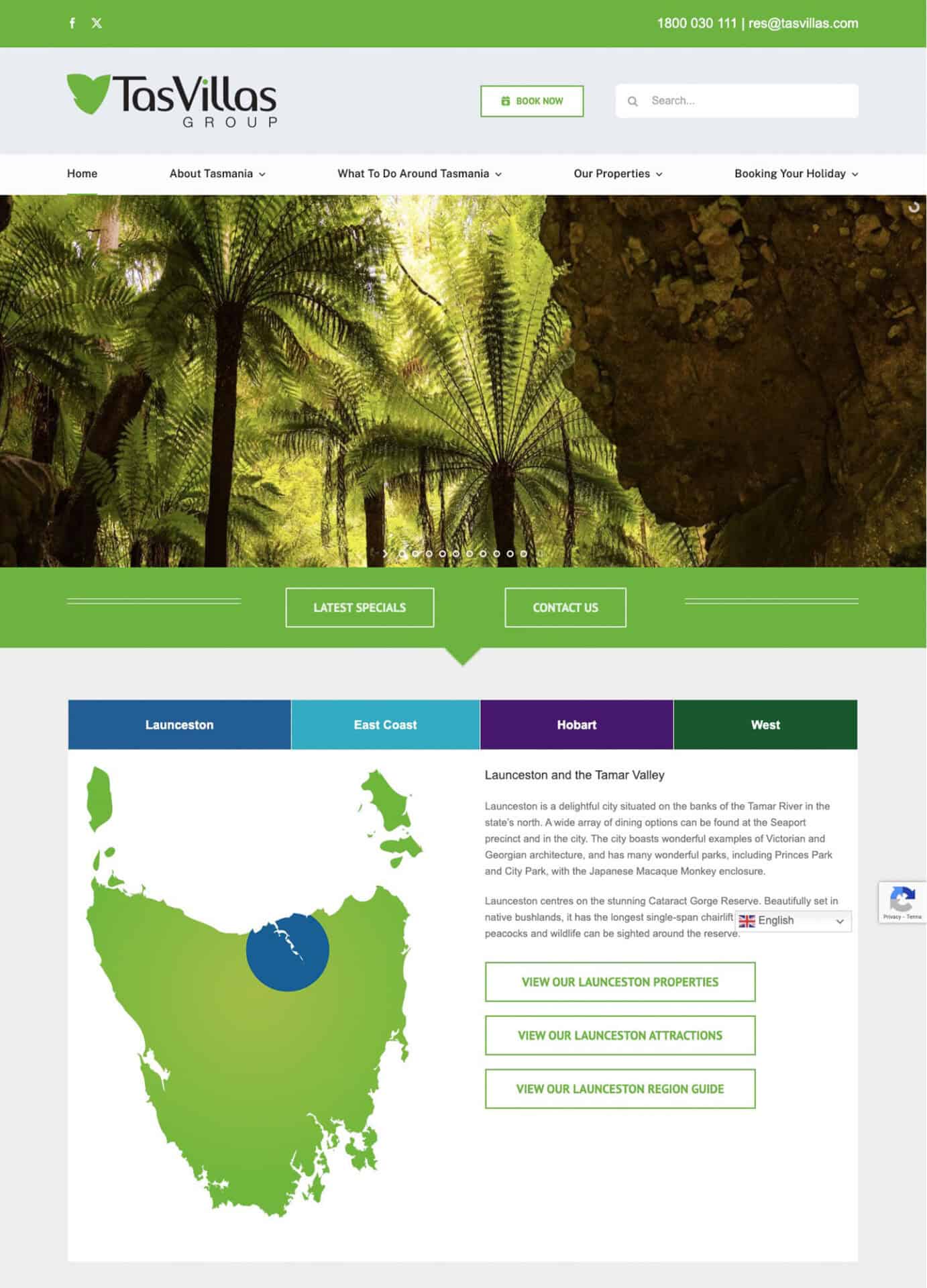 Screenshot of TasVillas Group website