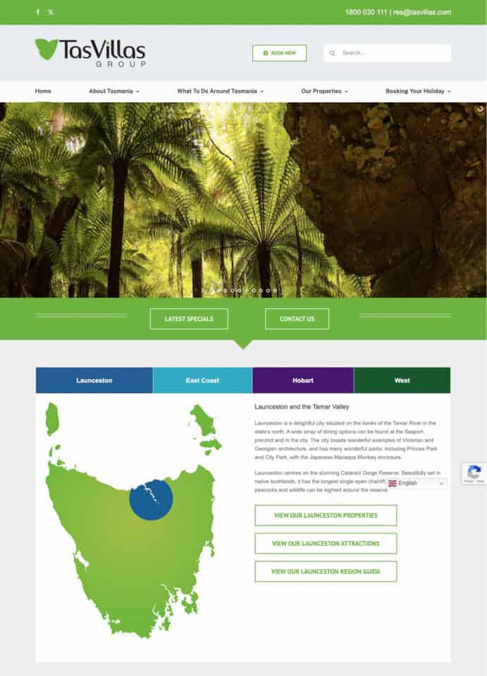 Screenshot of TasVillas Group website